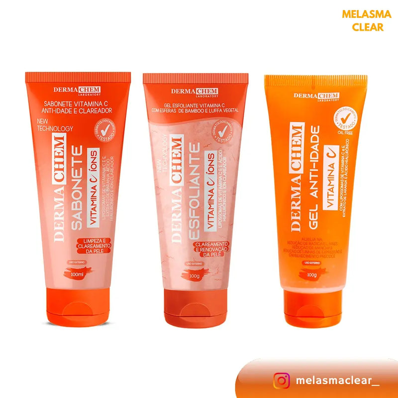 Kit 3unidades MELASMA CLEAR 1 Gel Esfoliante +1 Sabonete Facial +1 Gel Anti-Idade - 100g cada Melasma Clear