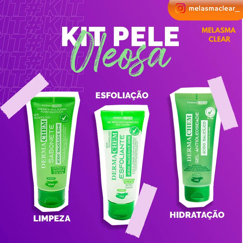 Kit 3unidades 1 Gel Esfoliante +1 Sabonete Facial +1 Gel Antioleosidade - 100g cada Melasma Clear