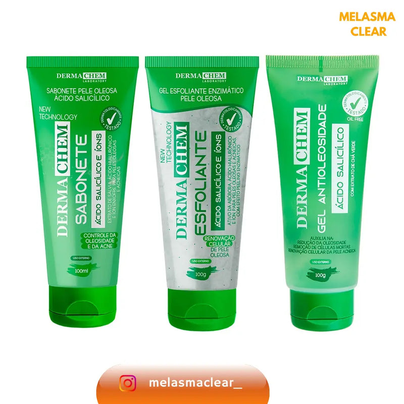 Kit 3unidades 1 Gel Esfoliante +1 Sabonete Facial +1 Gel Antioleosidade - 100g cada Melasma Clear