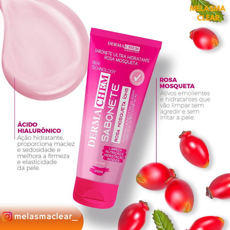 Kit Limpeza de pele rosa Mosqueta Skin Care Completo c/ Máscara Sérum - 7 itens Melasma Clear