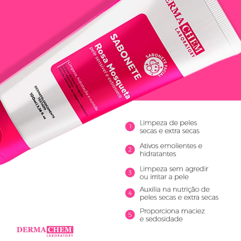 Kit 3unidades Rosa Mosqueta  1 Gel Antirressecamento +1 Sabonete  +1 Esfoliante - 100g cada Melasma Clear